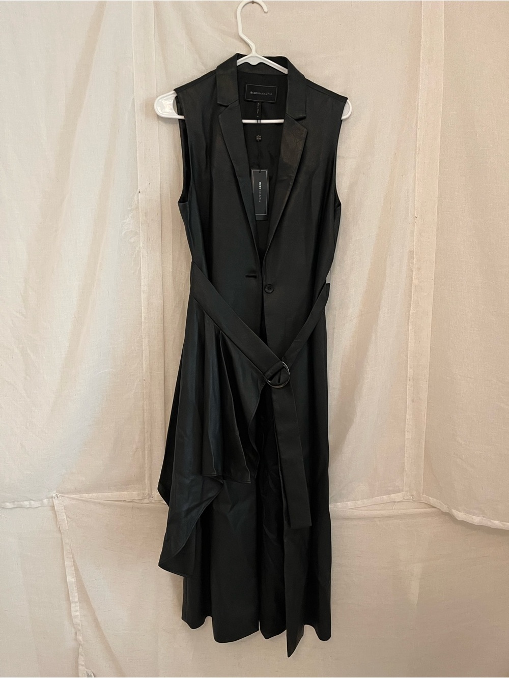BCBGMaxAzria Black Sleeveless Trench Coat with Belt